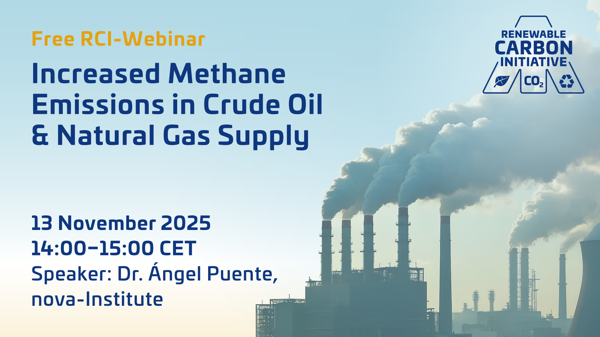 Banner - Free RCI-nova-Webinar: Increased Methane Emissions in Crude Oil and Natural Gas Supply